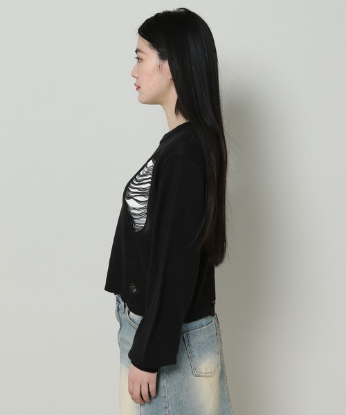 3.3 Field Trip （3.3フィールドトリップ）の「3.3 Field Trip／ダメージニットプルオーバー 2105724（ニット/セーター・レディース・ブラック/ホワイト・FREE）」の19枚目の写真