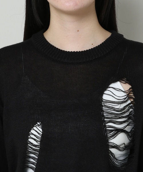 3.3 Field Trip （3.3フィールドトリップ）の「3.3 Field Trip／ダメージニットプルオーバー 2105724（ニット/セーター・レディース・ブラック/ホワイト・FREE）」の21枚目の写真