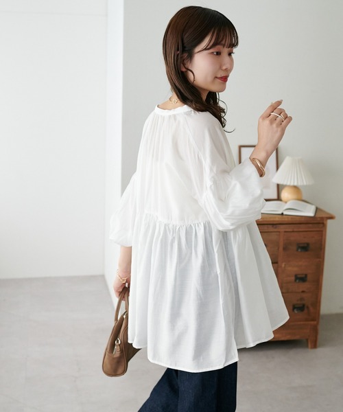 セール】【新色追加!/WEB限定】袖ボリュームペプラムギャザーブラウス