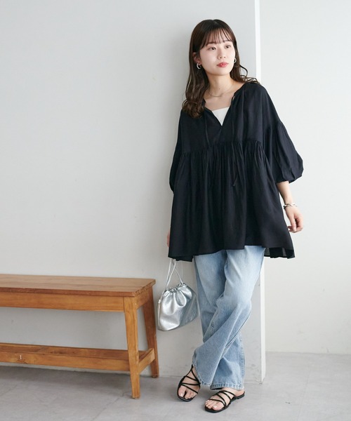 新色追加!/WEB限定】袖ボリュームペプラムギャザーブラウス《前後2WAY