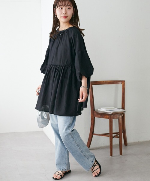 セール】【新色追加!/WEB限定】袖ボリュームペプラムギャザーブラウス