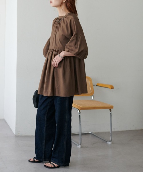 セール】【新色追加!/WEB限定】袖ボリュームペプラムギャザーブラウス