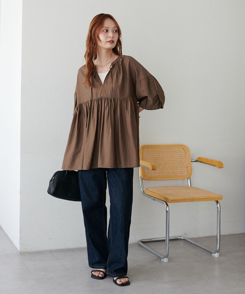 新色追加!/WEB限定】袖ボリュームペプラムギャザーブラウス《前後2WAY