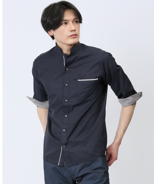 m.f.エディトリアル メンズ ドビー スタンドカラー7分袖シャツ（シャツ/ブラウス）｜m.f.editorial（エムエフエディトリアル） 5,452円