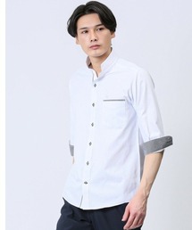 m.f.editorial（エムエフエディトリアル）の「【綿混】m.f.エディトリアル メンズ ドビー スタンドカラー7分袖シャツ（シャツ/ブラウス・メンズ）」