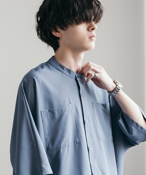 接触冷感オーバーサイズバンドカラードルマンシャツ（シャツ/ブラウス