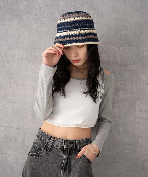 WEGO（ウィゴー）の「WEGO/クロシェ編みボーダーハット（ハット・レディース・オフホワイト/ネイビー・FREE）」の7枚目の写真