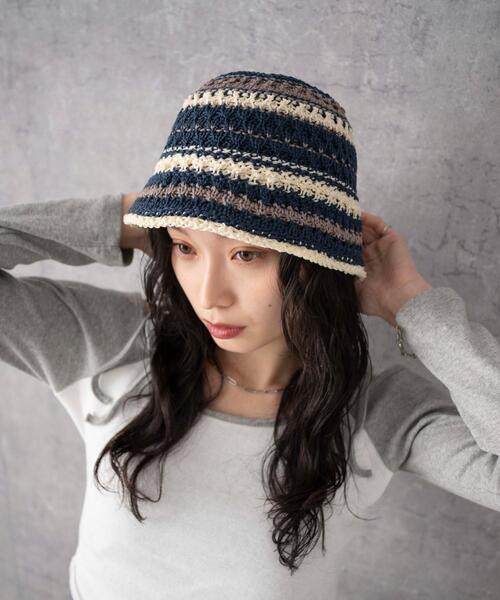 WEGO（ウィゴー）の「WEGO/クロシェ編みボーダーハット（ハット・レディース・オフホワイト/ネイビー・FREE）」の6枚目の写真