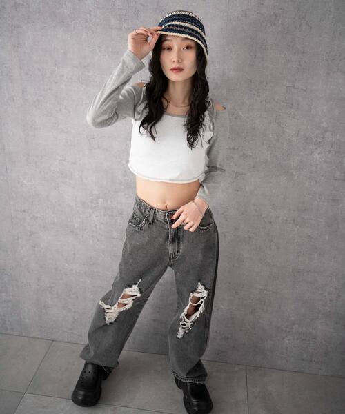 WEGO（ウィゴー）の「WEGO/クロシェ編みボーダーハット（ハット・レディース・オフホワイト/ネイビー・FREE）」の10枚目の写真