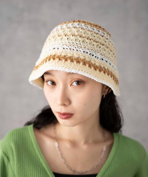 WEGO（ウィゴー）の「WEGO/クロシェ編みボーダーハット（ハット・レディース・オフホワイト/ネイビー・FREE）」の3枚目の写真