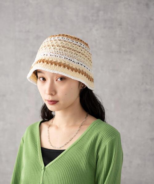 WEGO（ウィゴー）の「WEGO/クロシェ編みボーダーハット（ハット・レディース・オフホワイト/ネイビー・FREE）」の4枚目の写真