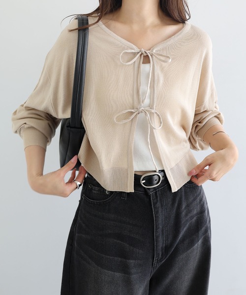 andmary リアリボンカーディガン andmary アンドマリー リアリボンカーディガン ホワイト シースルー