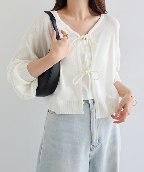 セール】フロントリボン2wayニットカーディガントップス（カーディガン