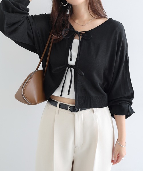 セール】フロントリボン2wayニットカーディガントップス（カーディガン