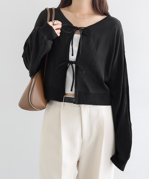 セール】フロントリボン2wayニットカーディガントップス（カーディガン