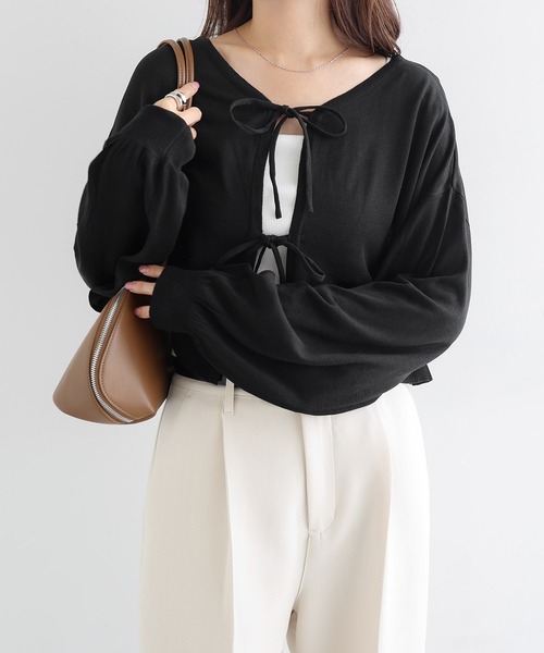 セール】フロントリボン2wayニットカーディガントップス（カーディガン