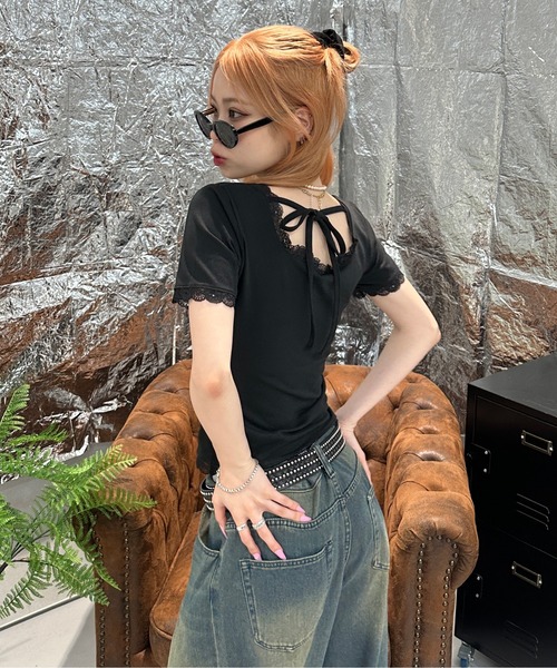 sedacle girl（セダクルガール）の「バックリボンレーストップス（Tシャツ/カットソー・レディース・レッド/ブラック/カーキ/スモークピンク・MEDIUM/SMALL）」の8枚目の写真