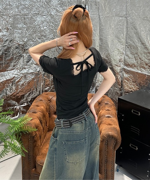 sedacle girl（セダクルガール）の「バックリボンレーストップス（Tシャツ/カットソー・レディース・レッド/ブラック/カーキ/スモークピンク・MEDIUM/SMALL）」の9枚目の写真