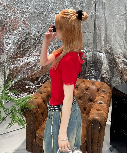 sedacle girl（セダクルガール）の「バックリボンレーストップス（Tシャツ/カットソー・レディース・レッド/ブラック/カーキ/スモークピンク・MEDIUM/SMALL）」の14枚目の写真