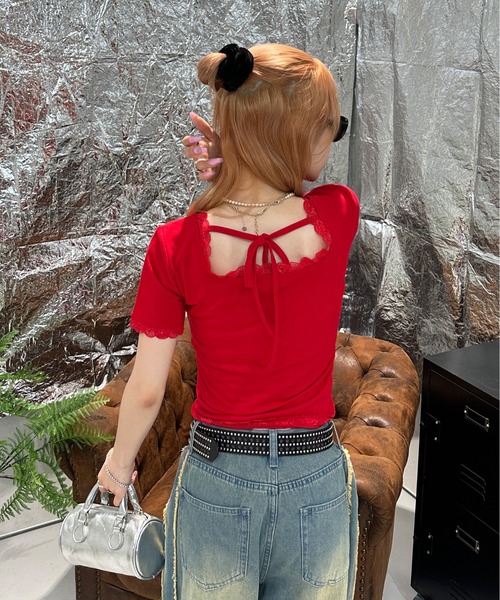 sedacle girl（セダクルガール）の「バックリボンレーストップス（Tシャツ/カットソー・レディース・レッド/ブラック/カーキ/スモークピンク・MEDIUM/SMALL）」の15枚目の写真