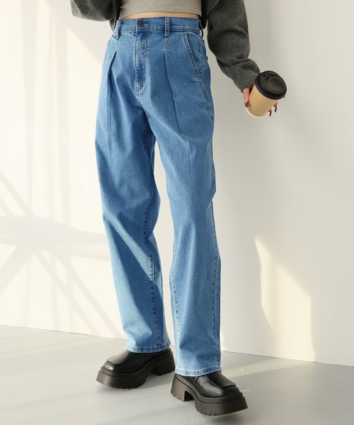 Doula Doula（ドゥーラドゥーラ）の「タックワイドデニムパンツ（デニムパンツ・レディース・ブルー/ライトブルー/インディゴブルー・S/M/L）」の14枚目の写真