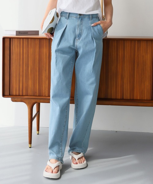 Doula Doula（ドゥーラドゥーラ）の「タックワイドデニムパンツ（デニムパンツ・レディース・ブルー/ライトブルー/インディゴブルー・S/M/L）」の16枚目の写真