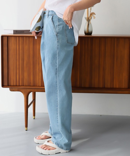 Doula Doula（ドゥーラドゥーラ）の「タックワイドデニムパンツ（デニムパンツ・レディース・ブルー/ライトブルー/インディゴブルー・S/M/L）」の18枚目の写真