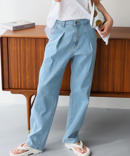 Doula Doula（ドゥーラドゥーラ）の「タックワイドデニムパンツ（デニムパンツ・レディース・ブルー/ライトブルー/インディゴブルー・S/M/L）」の22枚目の写真