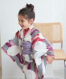 utatane | キッズ浴衣3点セット utatane えんじの大正浪漫矢絣と菊(浴衣)