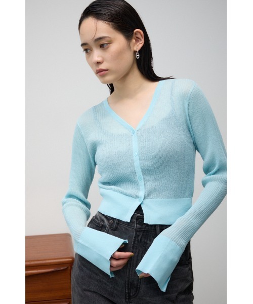 AZUL by moussy（アズールバイマウジー）の「シアーリブショートカーデ（カーディガン/ボレロ・レディース・グレー/レッド/ブラック/ライトブルー・FREE）」の6枚目の写真