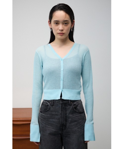 AZUL by moussy（アズールバイマウジー）の「シアーリブショートカーデ（カーディガン/ボレロ・レディース・グレー/レッド/ブラック/ライトブルー・FREE）」の8枚目の写真