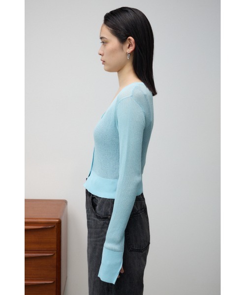 AZUL by moussy（アズールバイマウジー）の「シアーリブショートカーデ（カーディガン/ボレロ・レディース・グレー/レッド/ブラック/ライトブルー・FREE）」の9枚目の写真