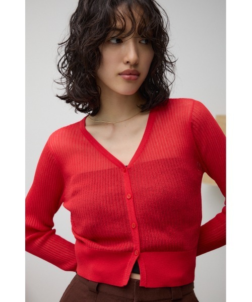 AZUL by moussy（アズールバイマウジー）の「シアーリブショートカーデ（カーディガン/ボレロ・レディース・グレー/レッド/ブラック/ライトブルー・FREE）」の16枚目の写真