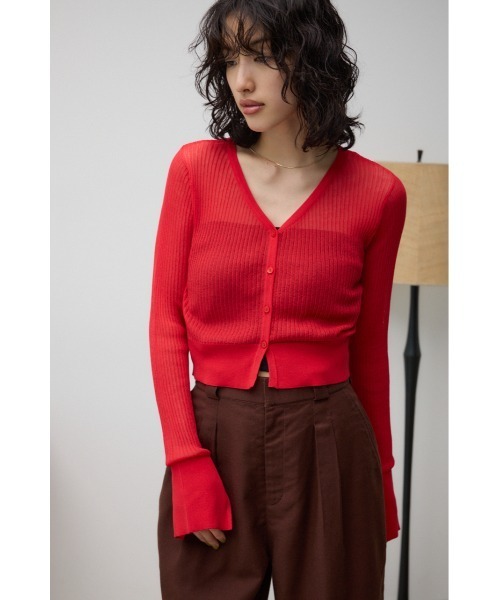 AZUL by moussy（アズールバイマウジー）の「シアーリブショートカーデ（カーディガン/ボレロ・レディース・グレー/レッド/ブラック/ライトブルー・FREE）」の17枚目の写真