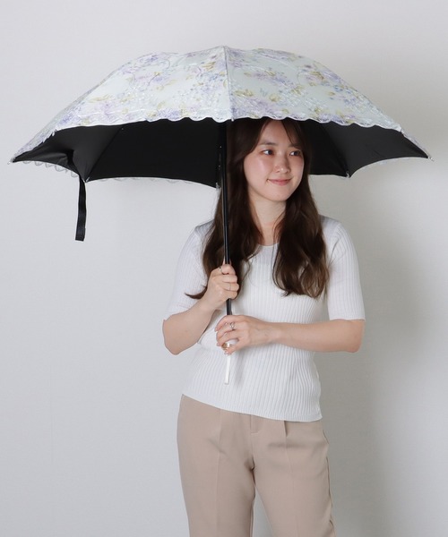 セール】フローラル レース 刺繍 晴雨兼用 折りたたみ傘