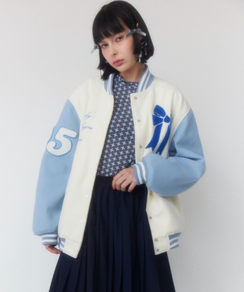 Candy Stripper（キャンディストリッパー）の「CANDYS CLUB STADIUM ジャンパー（スタジャン・レディース・オフホワイト/ライトピンク・2）」の4枚目の写真