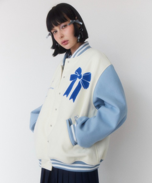 Candy Stripper（キャンディストリッパー）の「CANDYS CLUB STADIUM ジャンパー（スタジャン・レディース・オフホワイト/ライトピンク・2）」の6枚目の写真