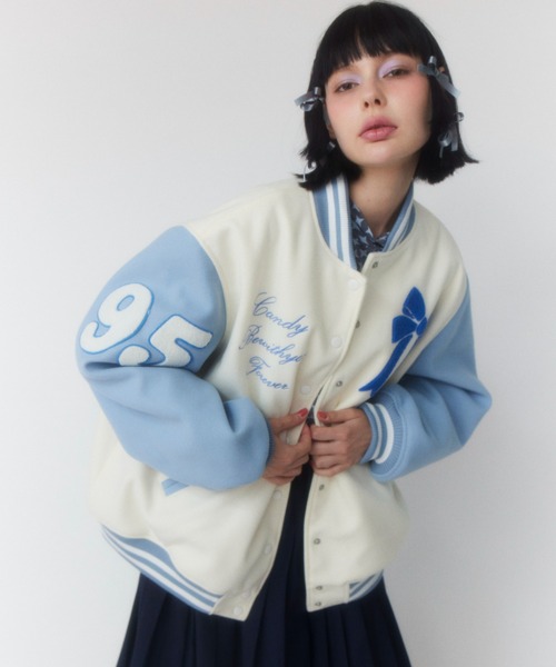 Candy Stripper（キャンディストリッパー）の「CANDYS CLUB STADIUM ジャンパー（スタジャン・レディース・オフホワイト/ライトピンク・2）」の3枚目の写真