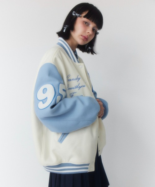 Candy Stripper（キャンディストリッパー）の「CANDYS CLUB STADIUM ジャンパー（スタジャン・レディース・オフホワイト/ライトピンク・2）」の8枚目の写真