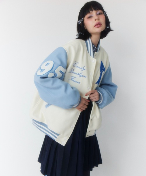 Candy Stripper（キャンディストリッパー）の「CANDYS CLUB STADIUM ジャンパー（スタジャン・レディース・オフホワイト/ライトピンク・2）」の5枚目の写真