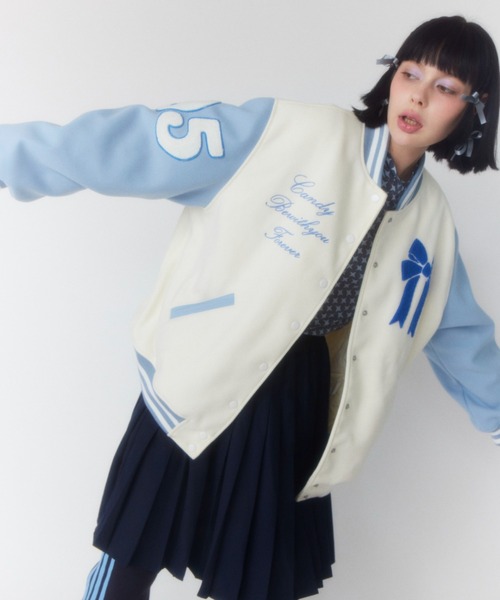 Candy Stripper（キャンディストリッパー）の「CANDYS CLUB STADIUM ジャンパー（スタジャン・レディース・オフホワイト/ライトピンク・2）」の7枚目の写真