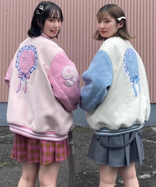 Candy Stripper（キャンディストリッパー）の「CANDYS CLUB STADIUM ジャンパー（スタジャン・レディース・オフホワイト/ライトピンク・2）」の15枚目の写真