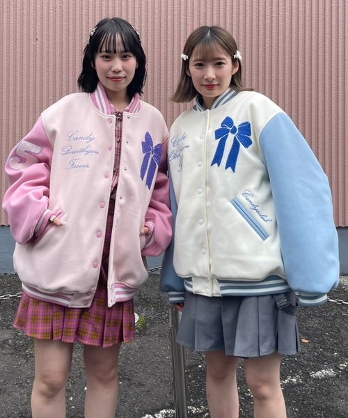 Candy Stripper（キャンディストリッパー）の「CANDYS CLUB STADIUM ジャンパー（スタジャン・レディース・オフホワイト/ライトピンク・2）」の14枚目の写真