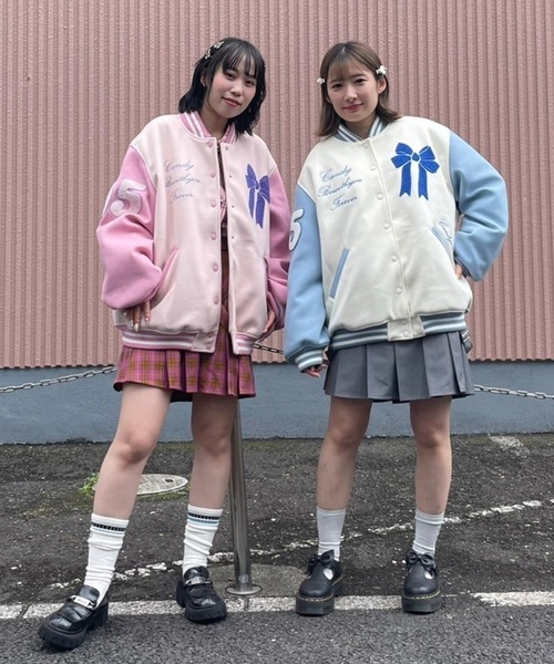 Candy Stripper（キャンディストリッパー）の「CANDYS CLUB STADIUM ジャンパー（スタジャン・レディース・オフホワイト/ライトピンク・2）」の16枚目の写真