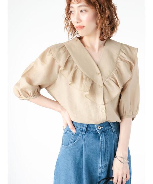 Lugnoncure（ルノンキュール）の「Vネックフリルブラウス（シャツ/ブラウス・レディース・ベージュ/ブラック/オフホワイト・F）」の13枚目の写真