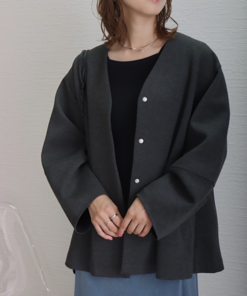 ダンボールポンチノーカラーフレアーブルゾン（ブルゾン）｜libelle