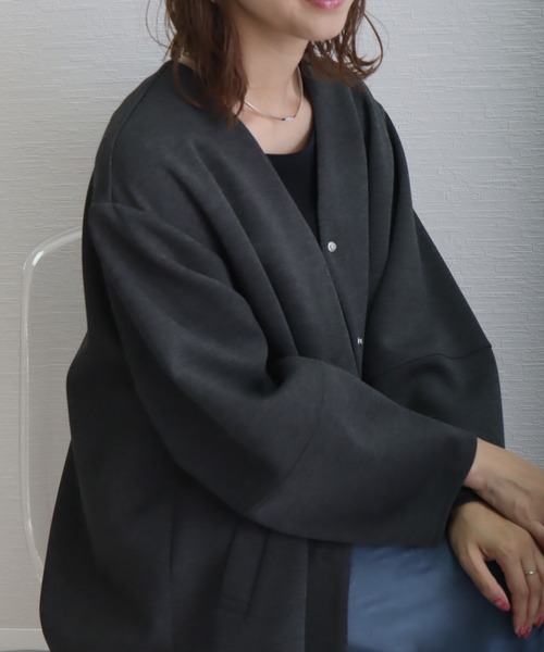 libelle more(リベル モア)の「ダンボールポンチノーカラーフレアーブルゾン(ブルゾン・レディース・カーキ/グレイッシュベージュ/チャコールグレー/ブラック/モカ・L/M)」の16枚目の写真