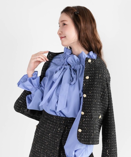 RANDA（ランダ）の「ボウタイフリルシャツブラウス（シャツ/ブラウス・レディース・ネイビー/ブルー/ホワイト・FREE）」の3枚目の写真