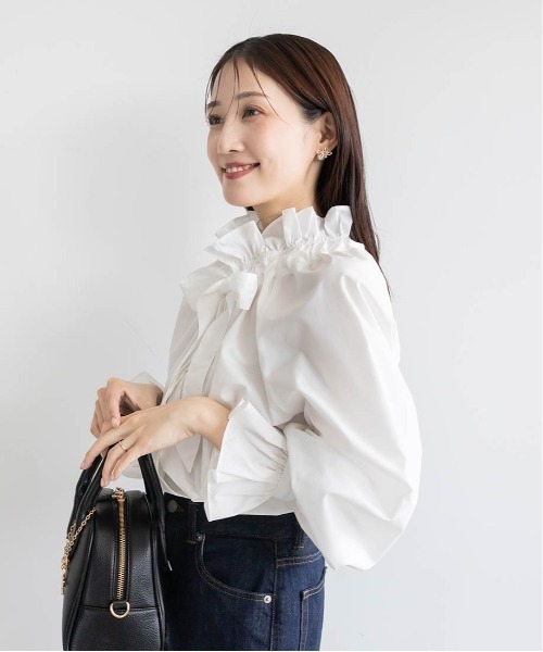RANDA（ランダ）の「ボウタイフリルシャツブラウス（シャツ/ブラウス・レディース・ネイビー/ブルー/ホワイト・FREE）」の5枚目の写真