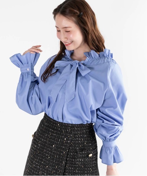 RANDA（ランダ）の「ボウタイフリルシャツブラウス（シャツ/ブラウス・レディース・ネイビー/ブルー/ホワイト・FREE）」の9枚目の写真